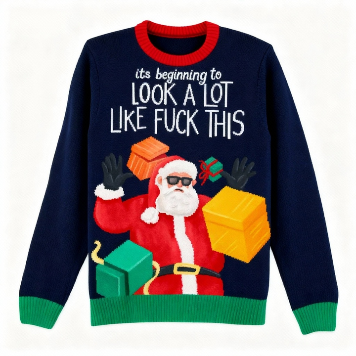 Drune | Festlich & Furchtlos: Fröhliches Santa-Muster Print Weihnachts-Pullover