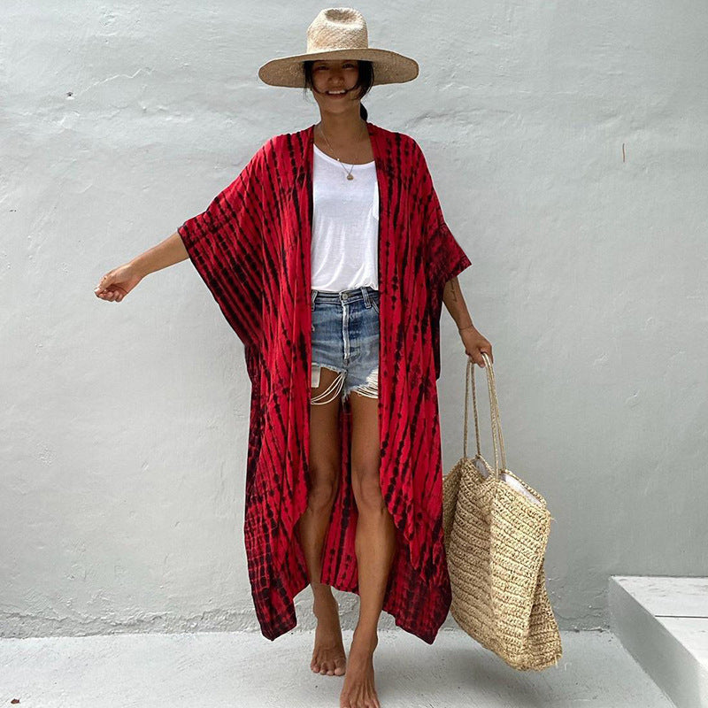 Drune | Strandkleid Kimono Stil Lockere Passform Atmungsaktiv Vordere Knopfverschluss
