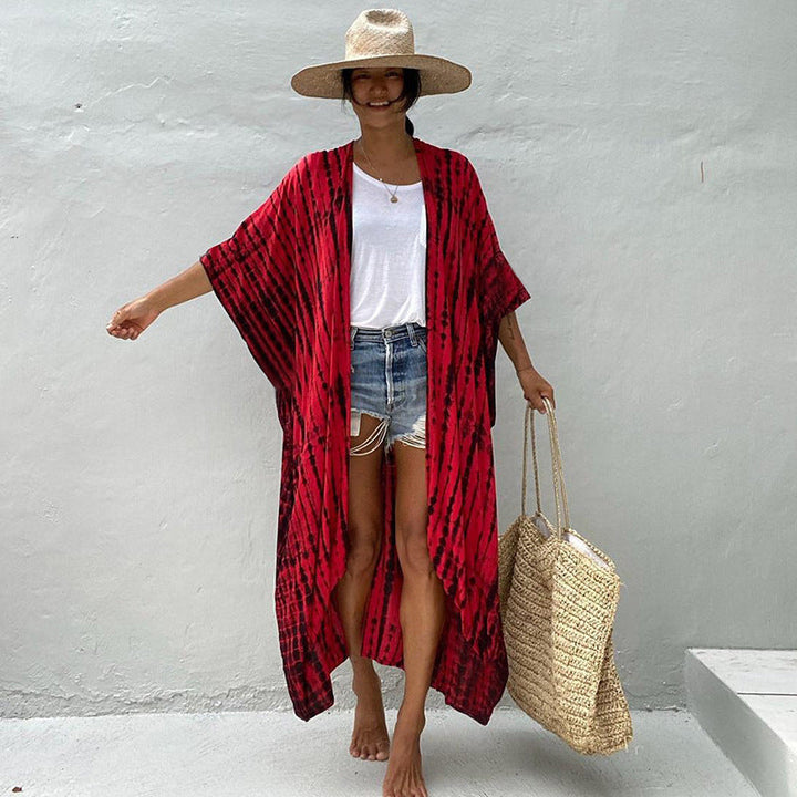 Drune | Strandkleid Kimono Stil Lockere Passform Atmungsaktiv Vordere Knopfverschluss