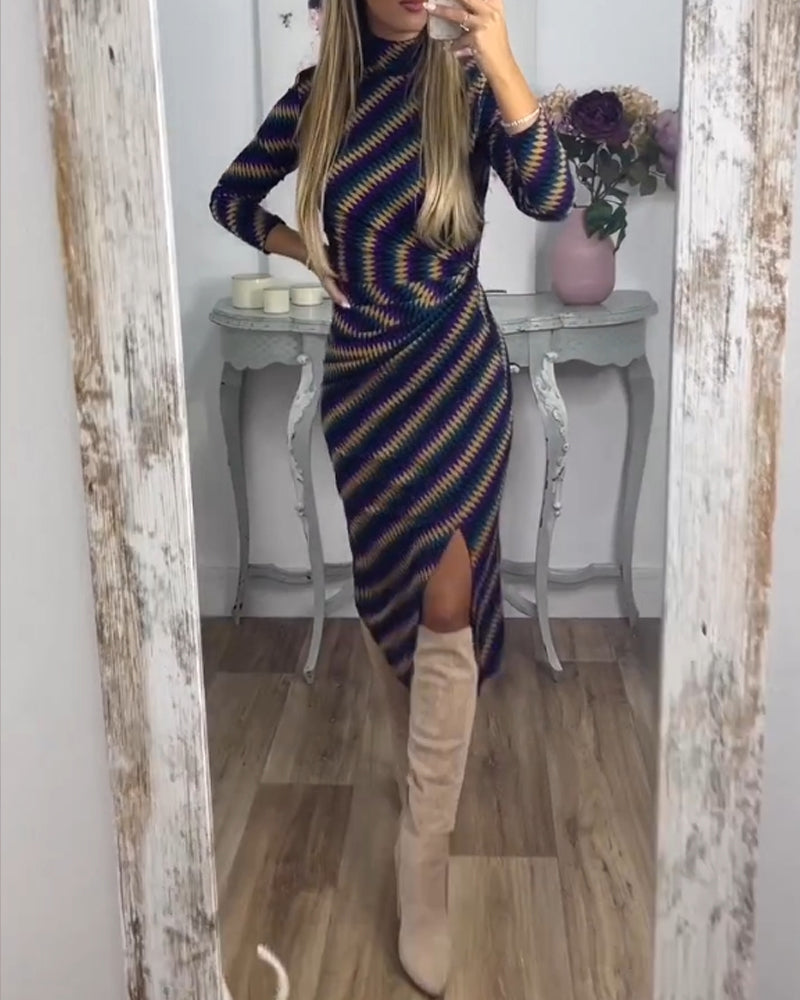 Drune | Kleid mit Streifen und Stehkragen