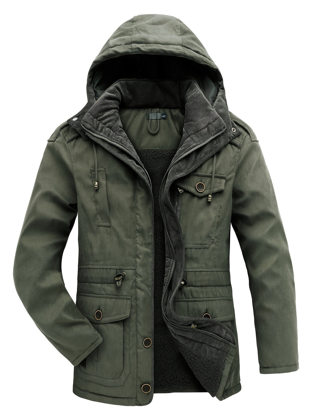 Drune | Warme Fleece Multi Taschen Kapuzen Cargo Winterjacke - Perfekt für Freizeitaktivitäten