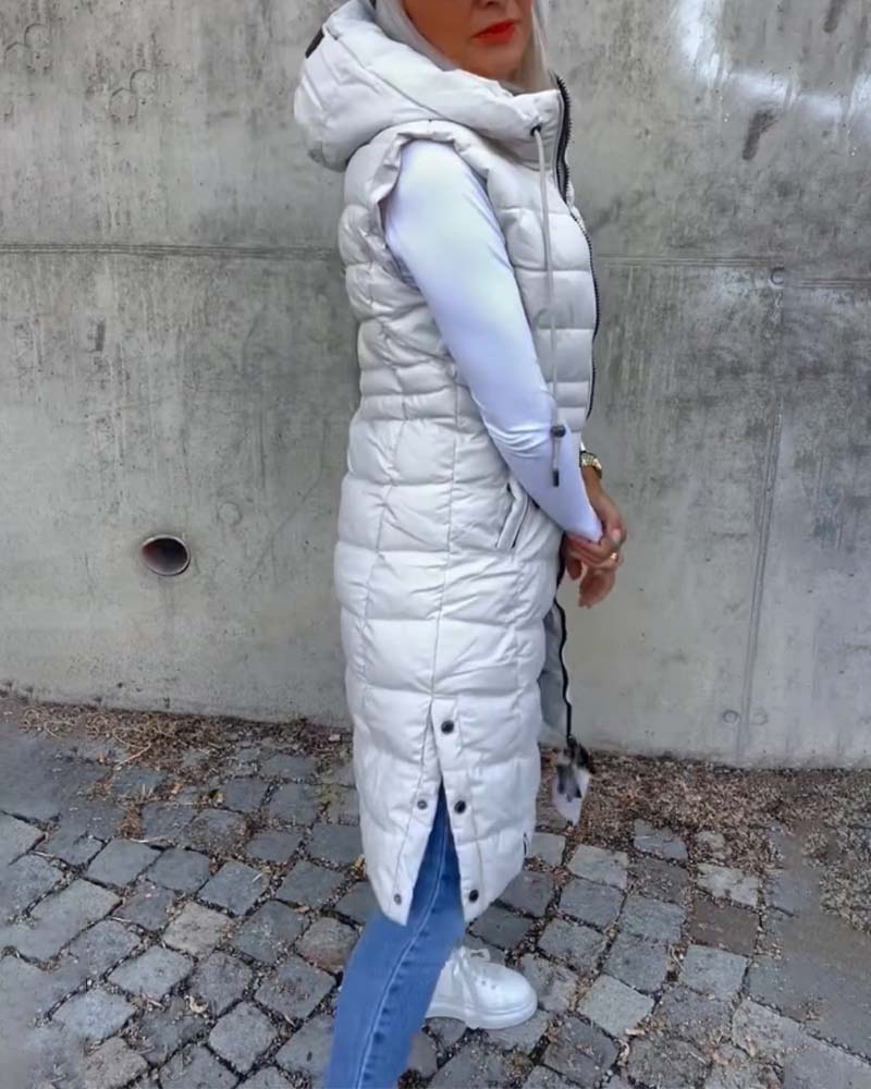 Drune | Ärmellose Lässige Steppjacke mit Kapuze und Reißverschluss