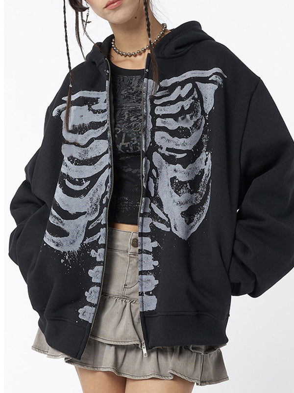 Drune | schwarze oversized Hoodie mit Skelettdruck