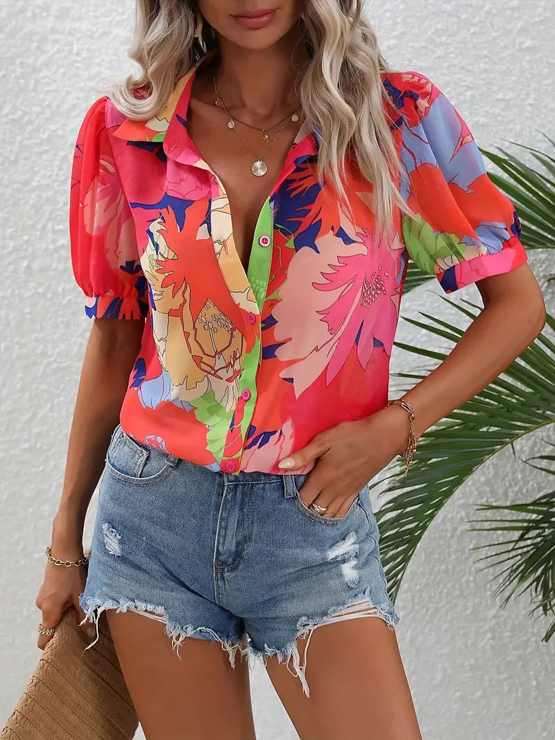 Drune | Bluse mit Blühenden Blumen und Blumenmuster Sowie Knopfverschluss