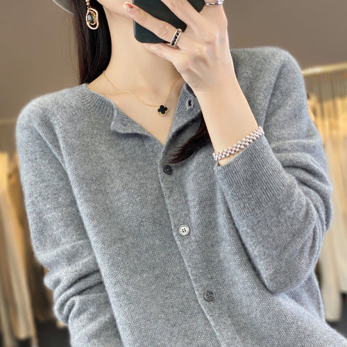 Drune | Lockerer Damen Cashmere Strickjacke Mit Rundhalsausschnitt Aus Hochwertiger Veganer Wolle
