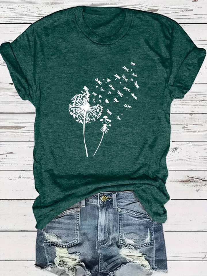 Drune | T-Shirt mit Löwenzahn-Print und Rundhalsausschnitt