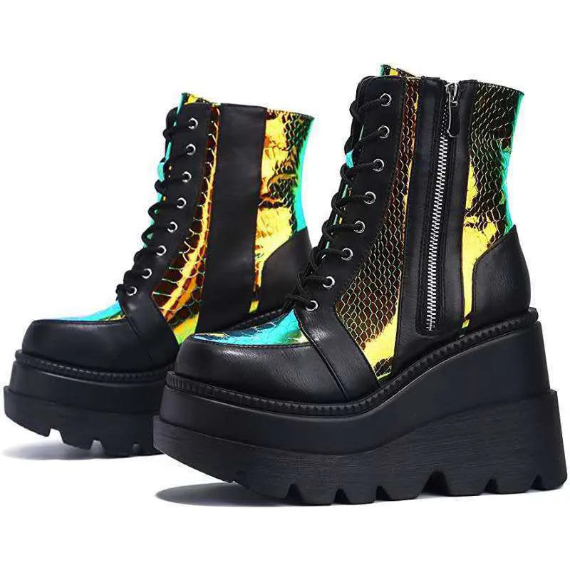 Drune | Colorblock Schnürstiefel mit hohem Absatz