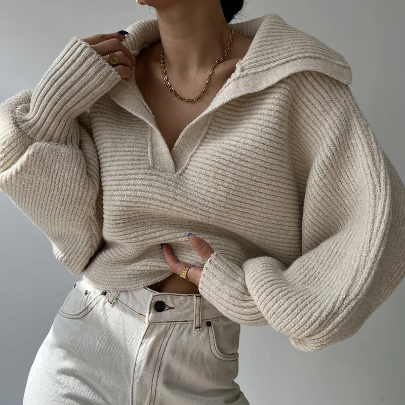 Drune | Strickpullover mit Laternenärmeln und offenem Kragen