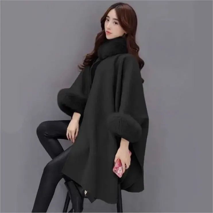 Drune | Cape-Jacke - eleganter Damen-Cape mit Kunstpelz-Besatz