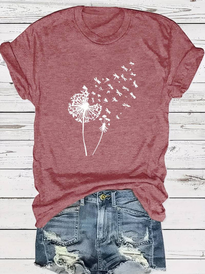 Drune | T-Shirt mit Löwenzahn-Print und Rundhalsausschnitt