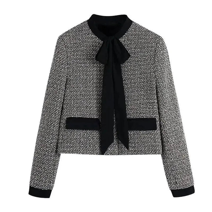 Drune | Elegante Schleifen-Bindung Frauen Tweed Jacke
