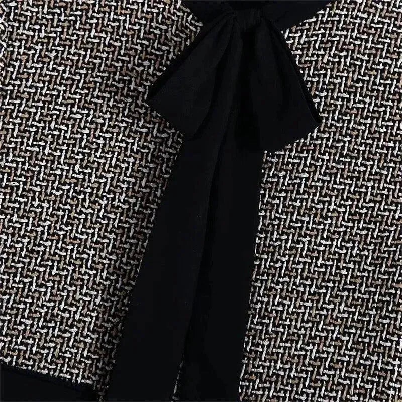 Drune | Elegante Schleifen-Bindung Frauen Tweed Jacke