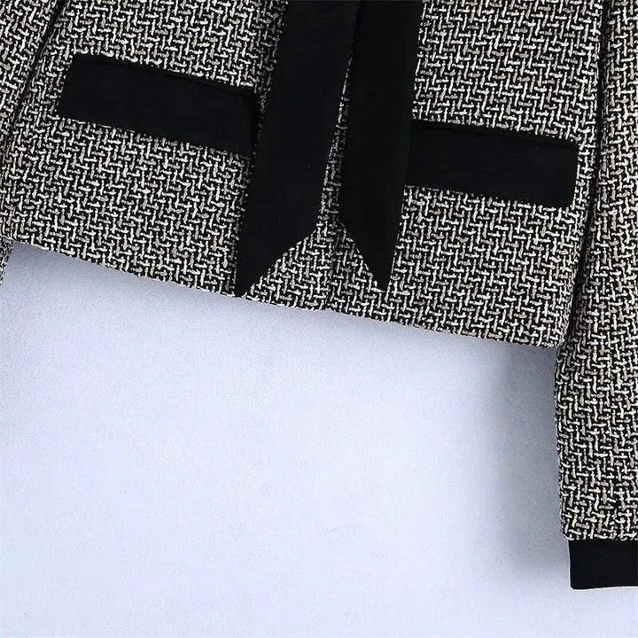 Drune | Elegante Schleifen-Bindung Frauen Tweed Jacke
