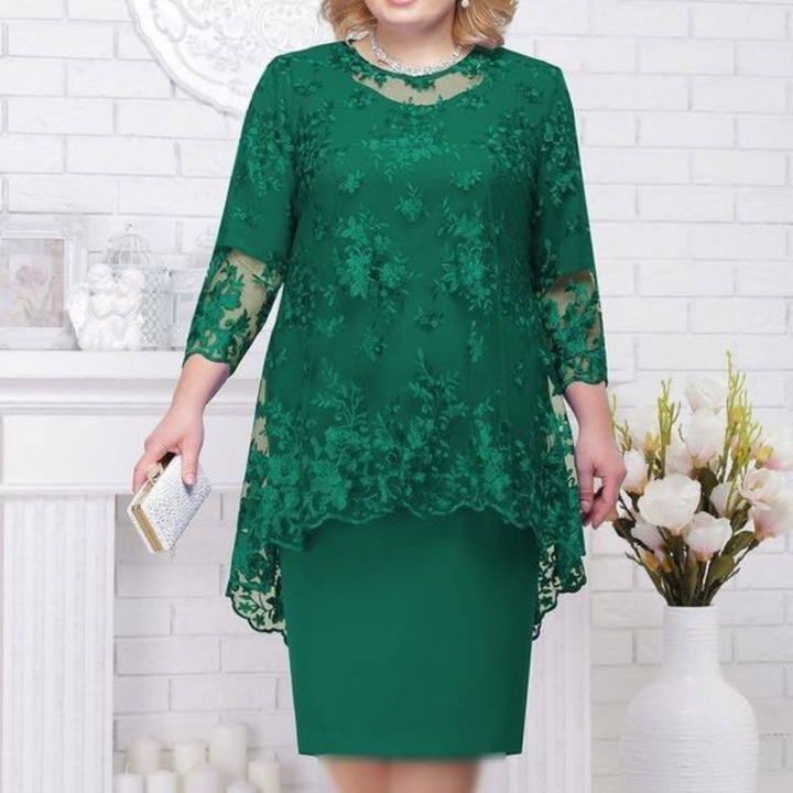 Drune | Elegantes Spitzenmuster 3/4 ärmelig Damen Abendkleid