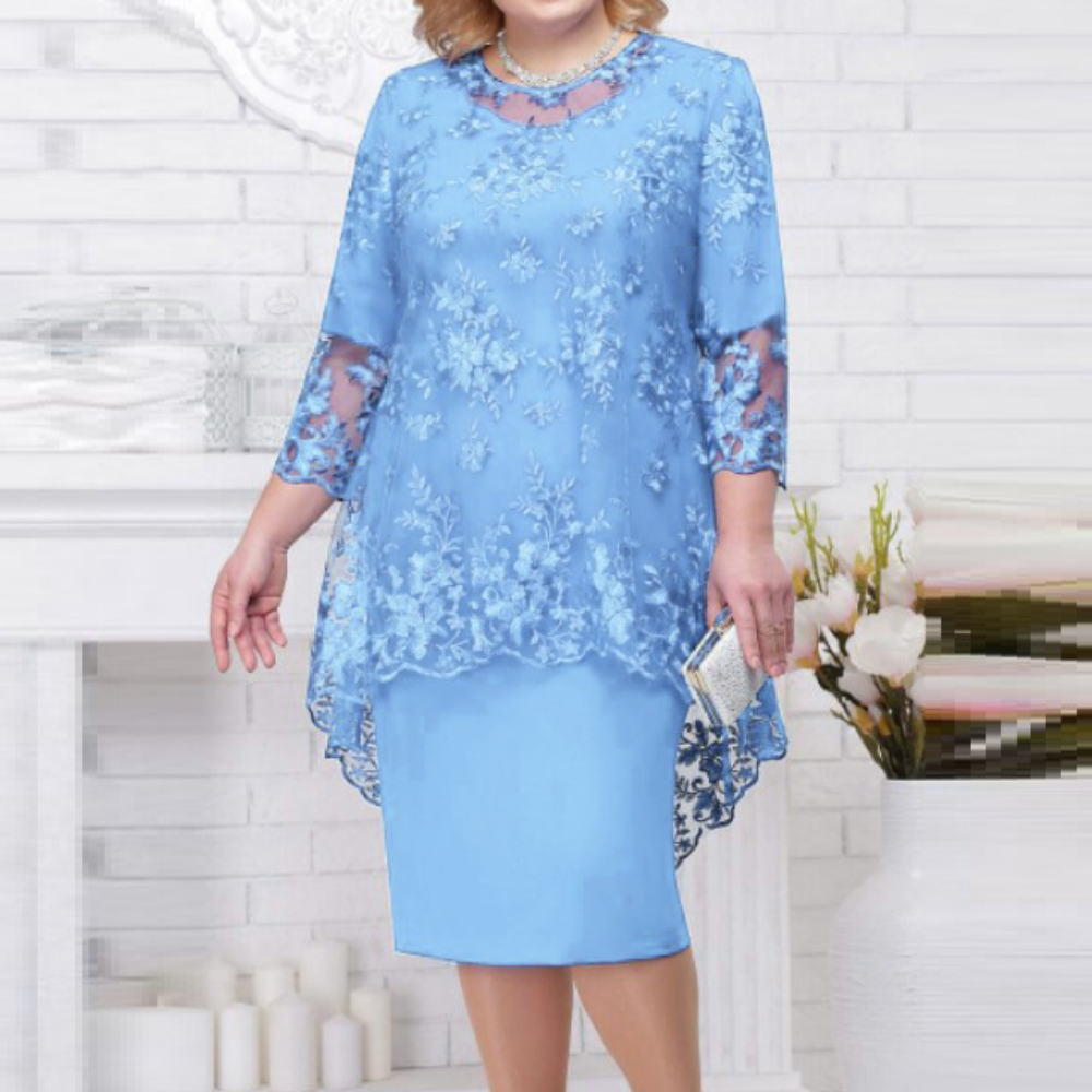 Drune | Elegantes Spitzenmuster 3/4 ärmelig Damen Abendkleid