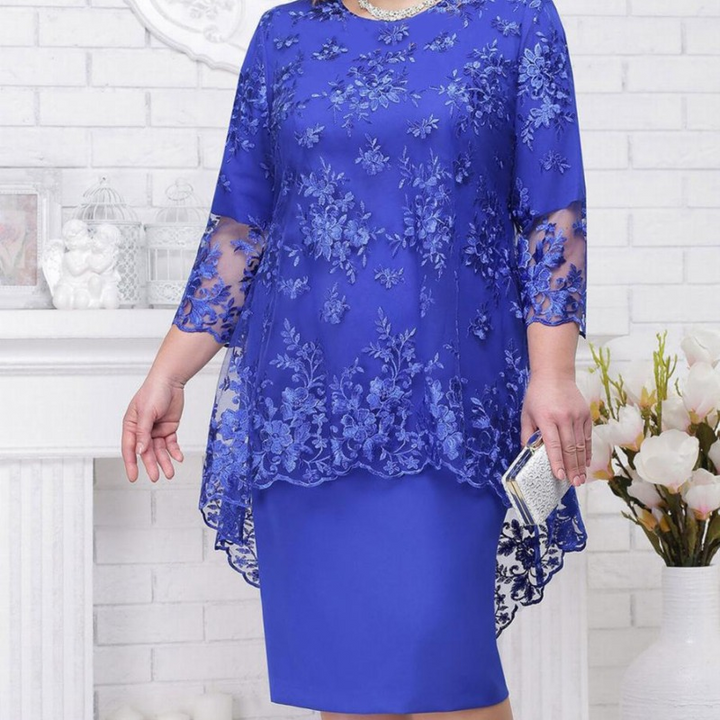 Drune | Elegantes Spitzenmuster 3/4 ärmelig Damen Abendkleid
