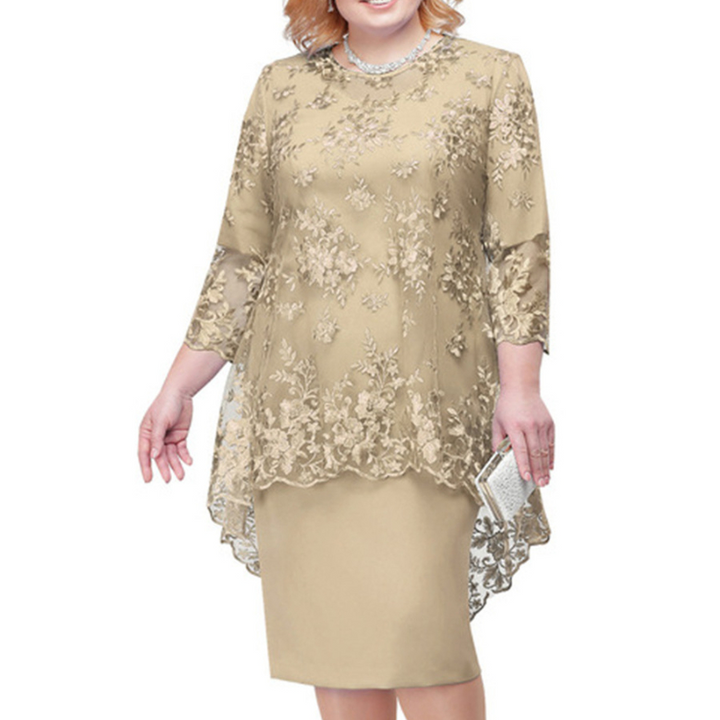 Drune | Elegantes Spitzenmuster 3/4 ärmelig Damen Abendkleid