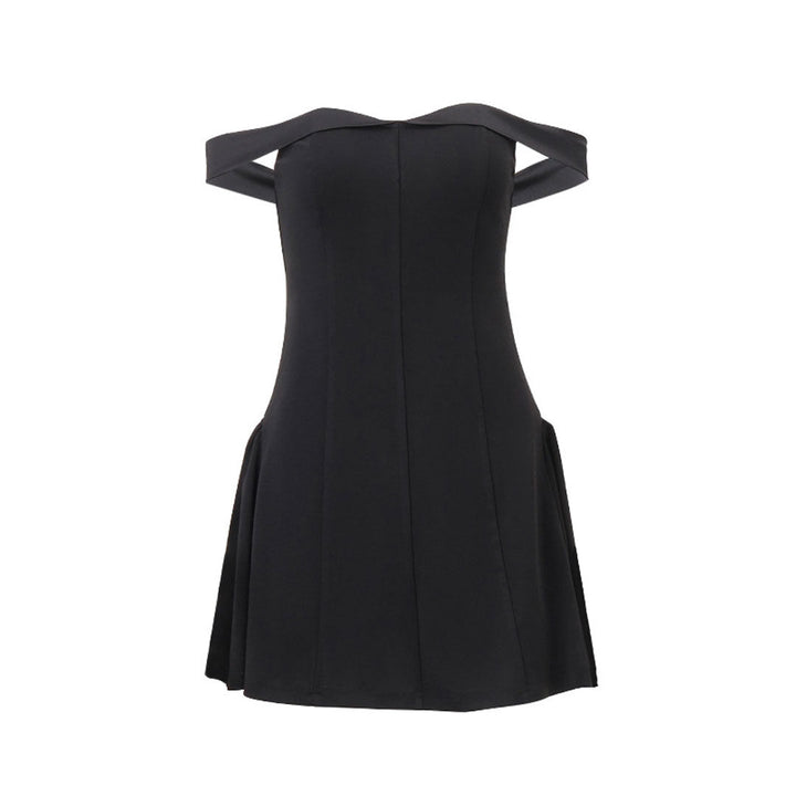 Drune | Elegantes Satin Panel Off the Shoulder Fit and Flare Mini Party Kleid