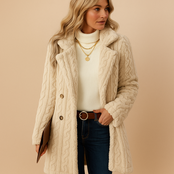 Drune | Lange Teddy Damen Winterjacke mit Knöpfen