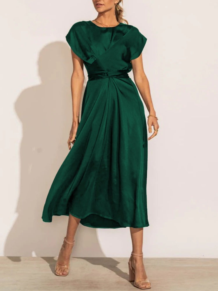 Drune | Elegantes Satin-Wickel-Midi-Kleid für Damen