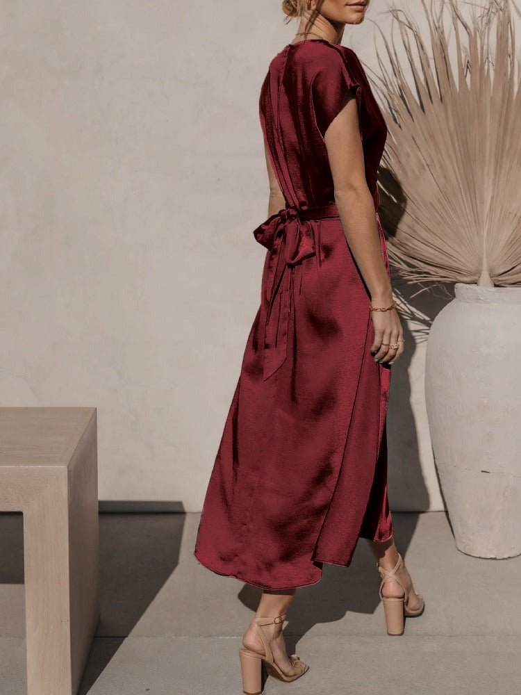 Drune | Elegantes Satin-Wickel-Midi-Kleid für Damen