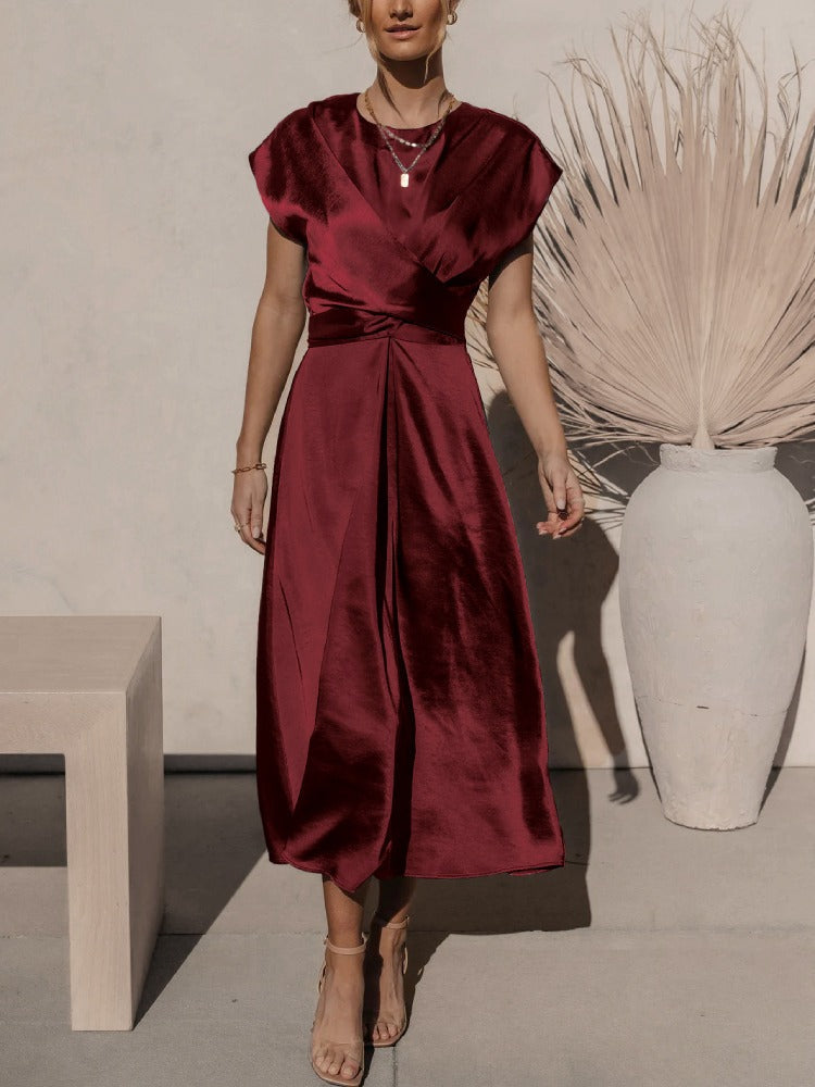 Drune | Elegantes Satin-Wickel-Midi-Kleid für Damen