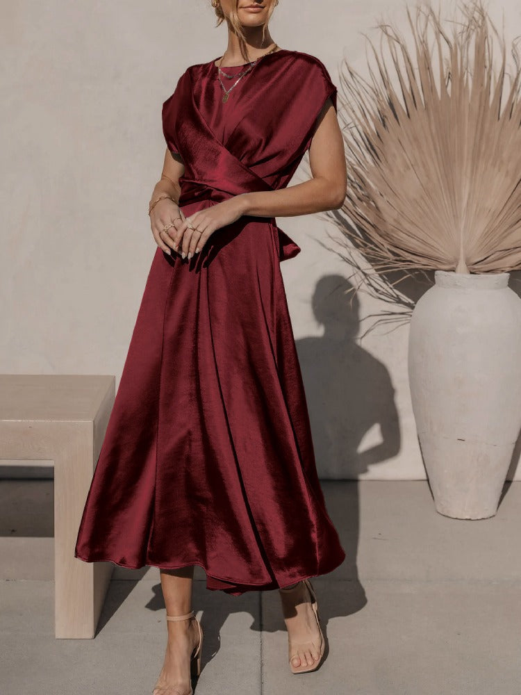 Drune | Elegantes Satin-Wickel-Midi-Kleid für Damen