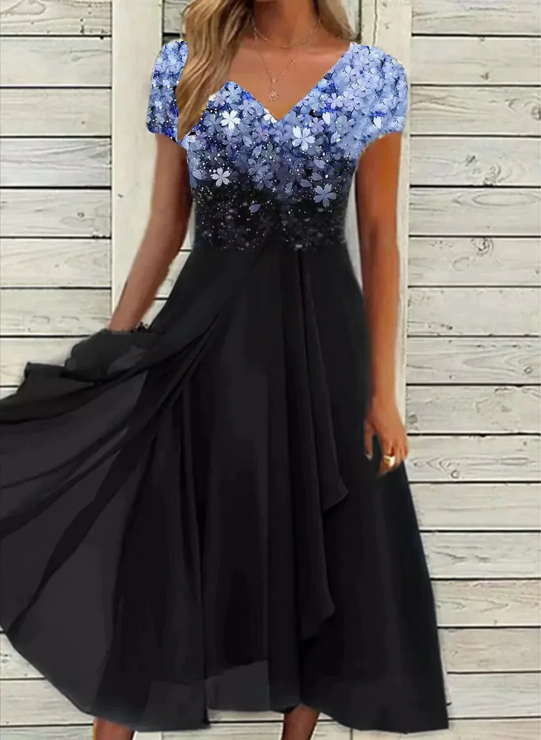 Drune | Damen Elegante V-Ausschnitt Kleid Abendkleid