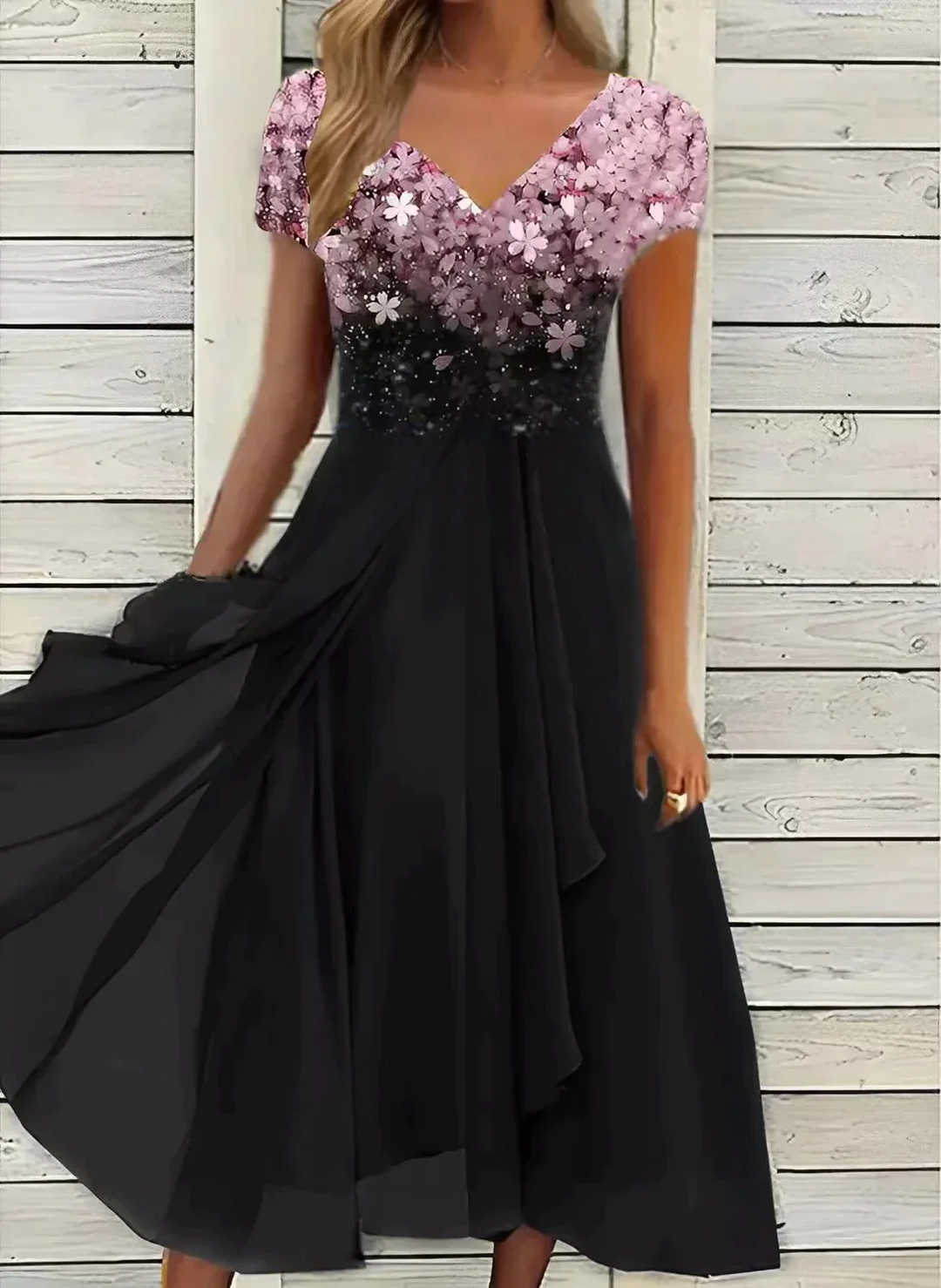 Drune | Damen Elegante V-Ausschnitt Kleid Abendkleid