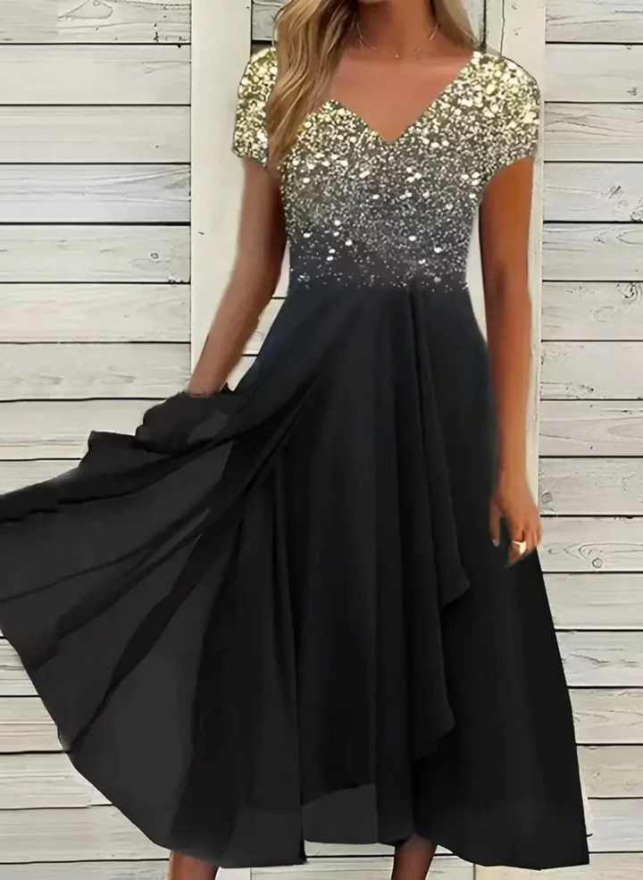 Drune | Damen Elegante V-Ausschnitt Kleid Abendkleid