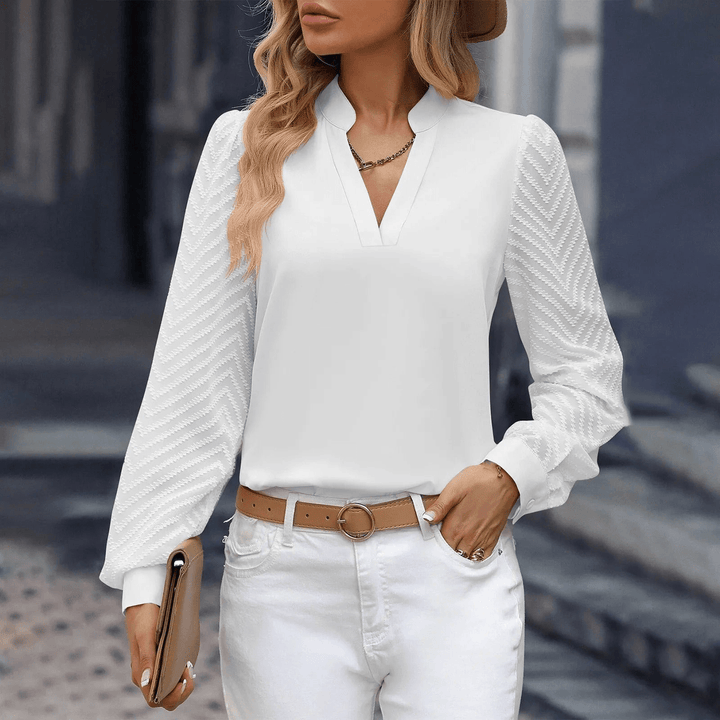 Drune | Elegante Chiffon Damen Top Mit V-Ausschnitt Formal Und Freizeit