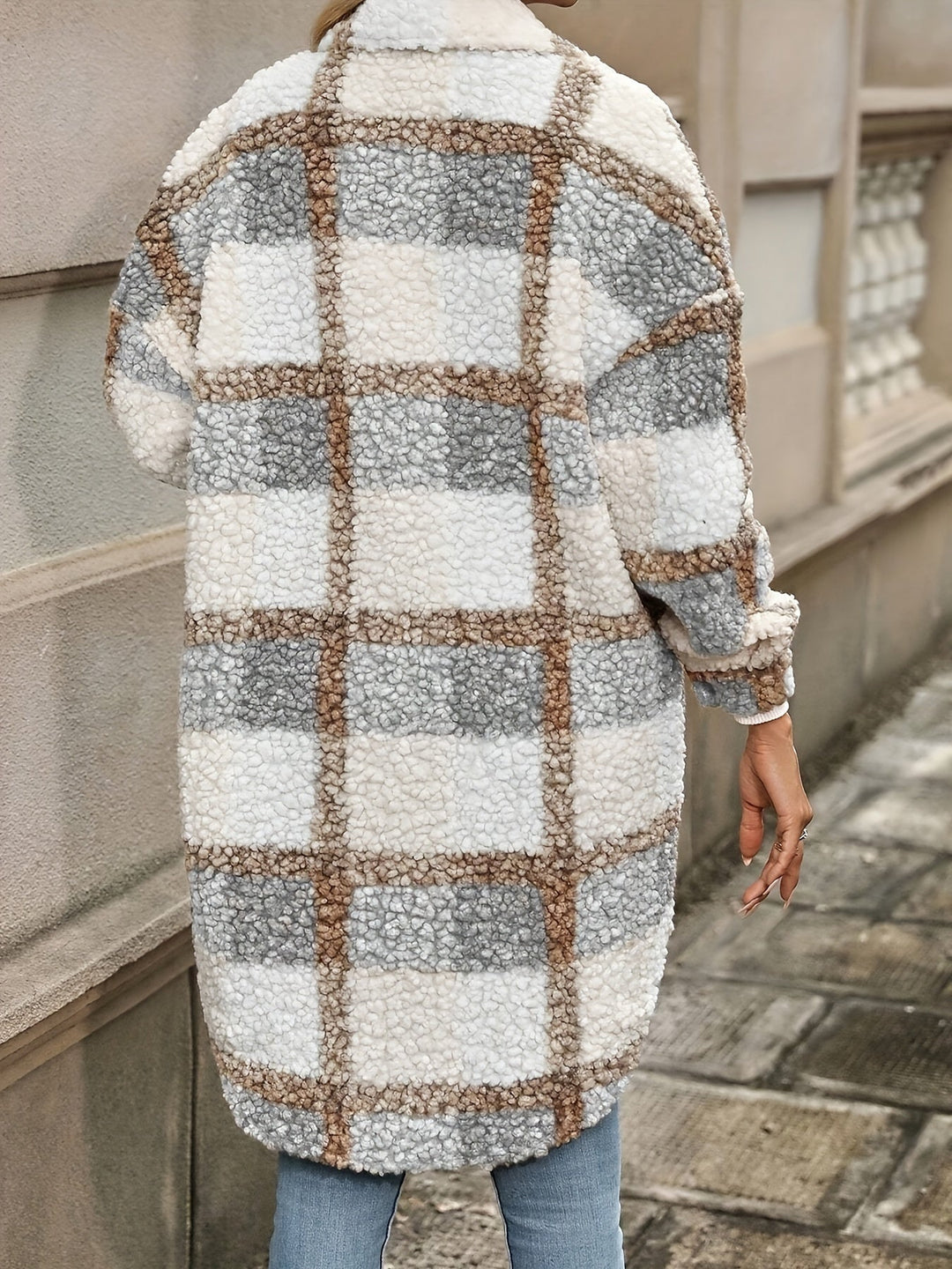 Drune | Karierter Knopfjacke mit fuzzy Muster