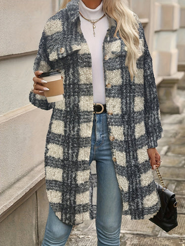 Drune | Karierter Knopfjacke mit fuzzy Muster