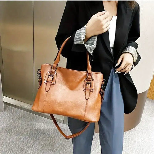 Drune | Vintage Große Kapazität Handtasche Aus Weichem Material mit Schulterriemen