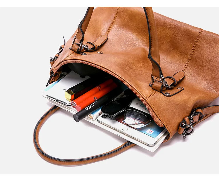Drune | Vintage Große Kapazität Handtasche Aus Weichem Material mit Schulterriemen