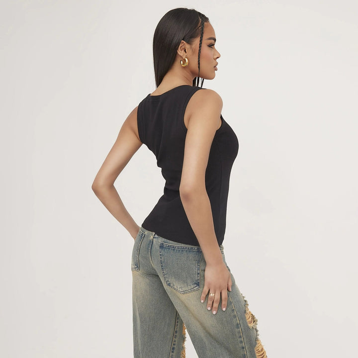 Drune | Geripptes Tanktop mit zarter Stickerei