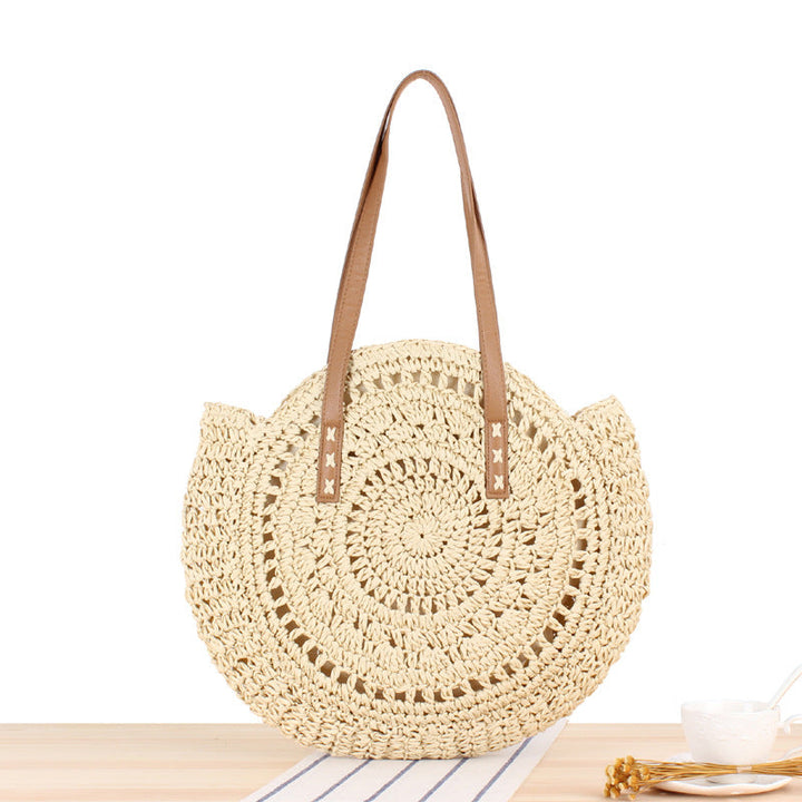 Drune | Schlichte Runde Schultertasche Strohtasche Sommer Strandtaschen