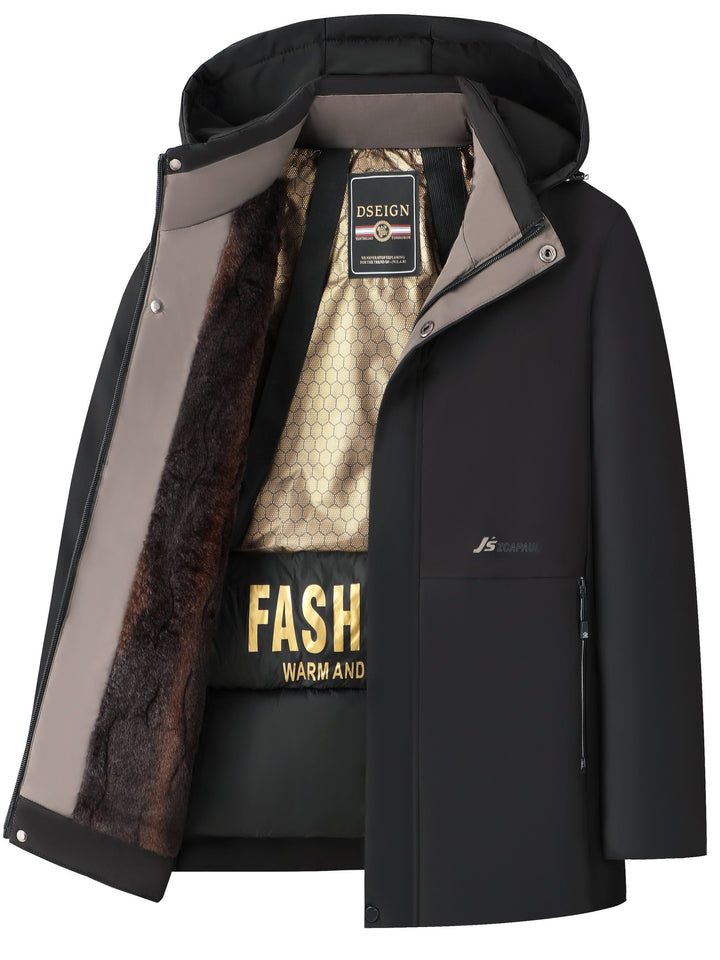 Drune | Herren Steppwintermantel mit Kapuze - Warme Jacke mit Reißverschluss und Taschen