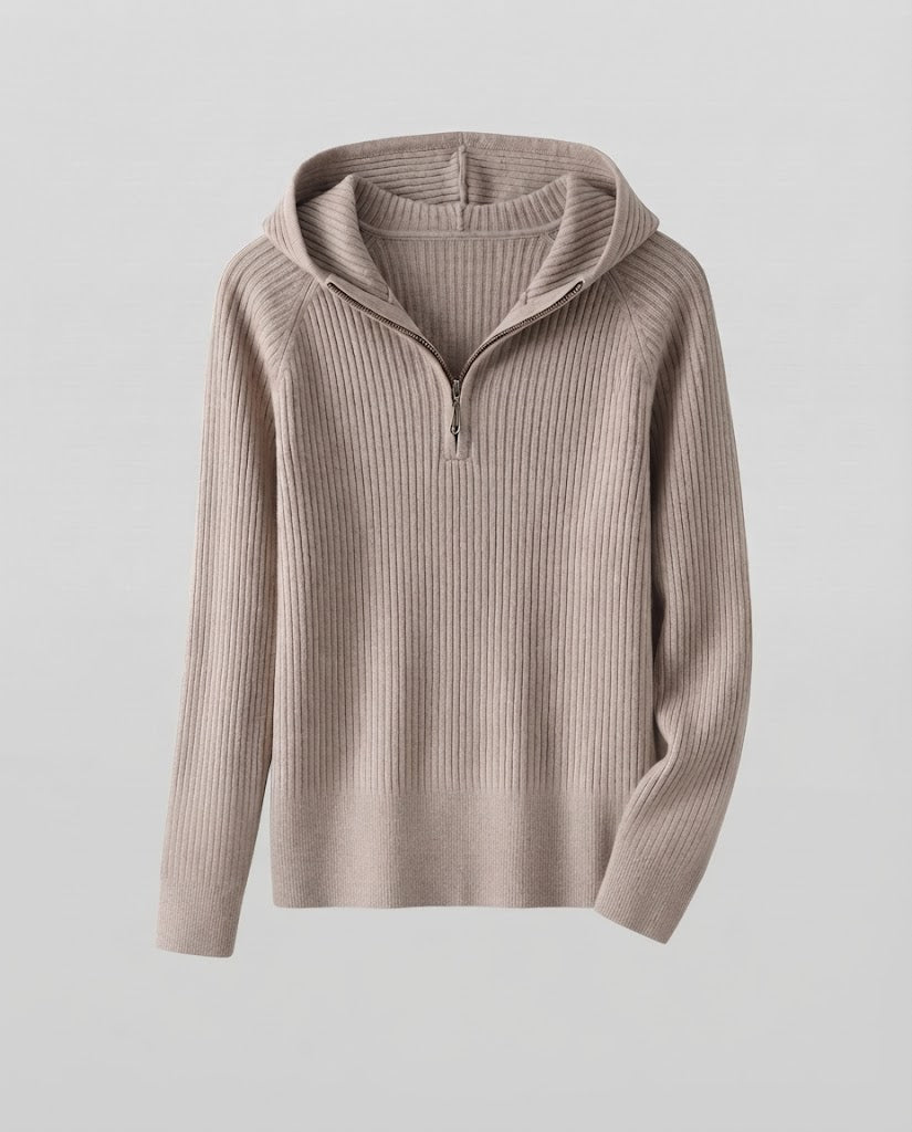 Damen Kaschmir-Optik Feinstrick-Pullover mit halbem Reißverschluss und feiner Rippenstruktur Drune