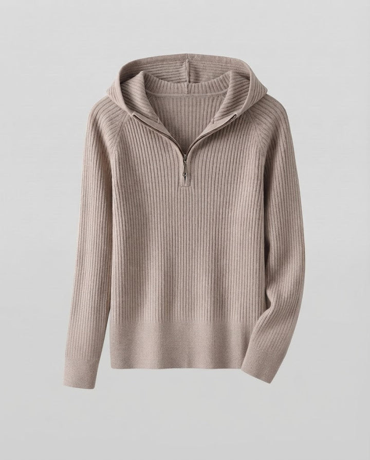 Damen Kaschmir-Optik Feinstrick-Pullover mit halbem Reißverschluss und feiner Rippenstruktur Drune