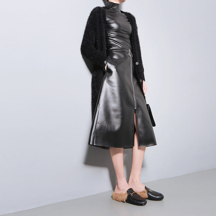 Drune | Schwarz Lederjacke mit Hohem Kragen