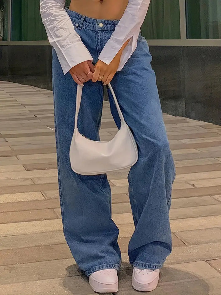 Drune | Dunkelblaue Lockere Baggy Boyfriend Jeans Mit Niedriger Taille