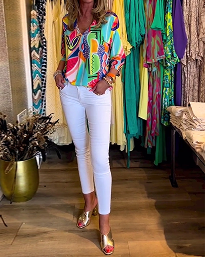 Drune | Bunte Langärmlige Bluse mit Print