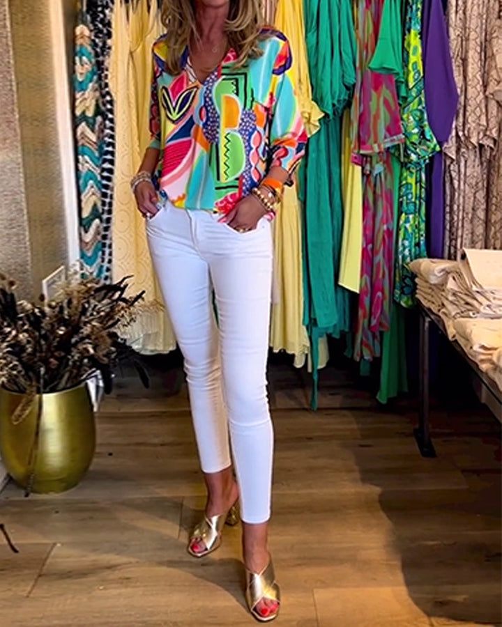 Drune | Bunte Langärmlige Bluse mit Print