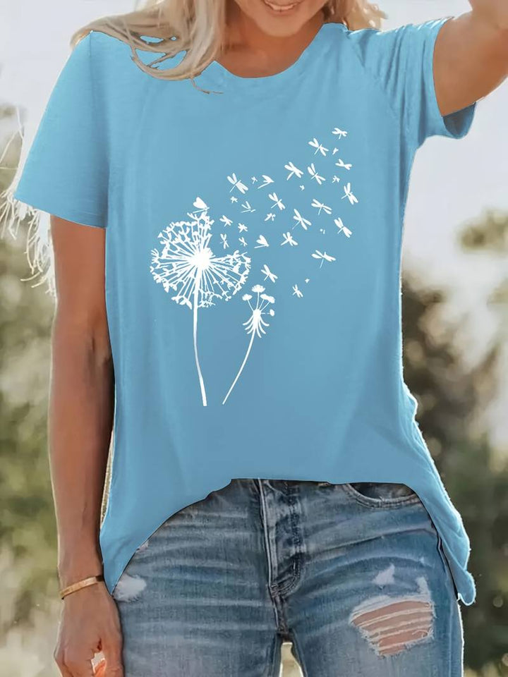 Drune | T-Shirt mit Löwenzahn-Print und Rundhalsausschnitt