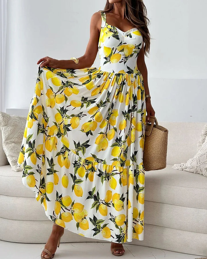 DruneRiemchenkleid mit Zitronendruck