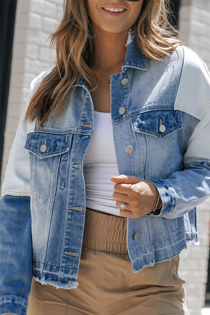 Drune | Denimjacke mit Patchwork und Fransigem Saum Herbst Frauen