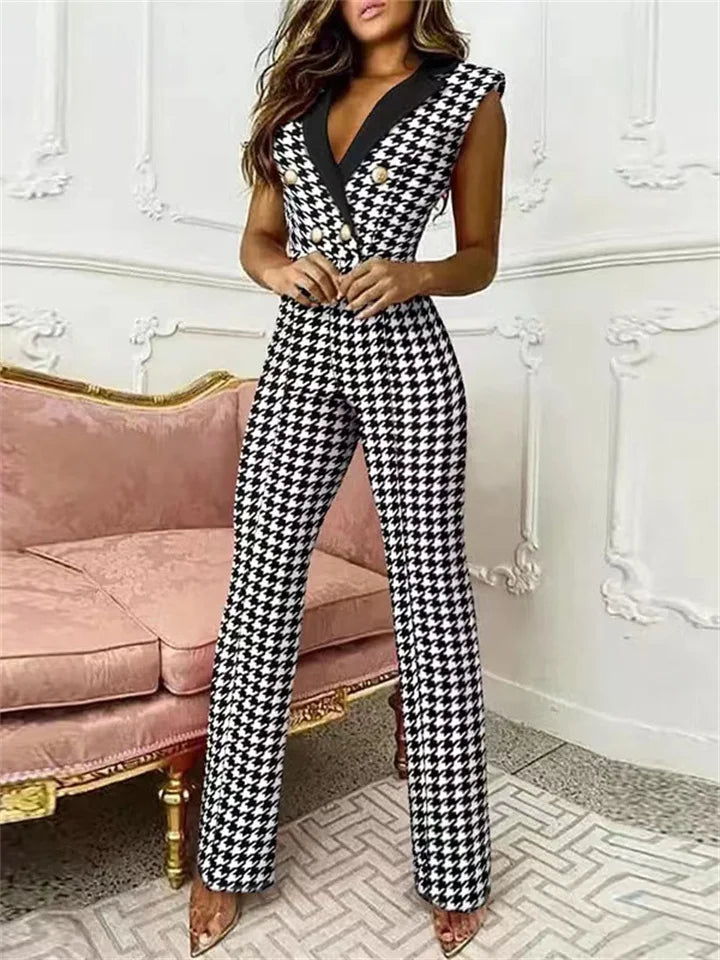Drune | Jumpsuit mit V-Ausschnitt und Hahnentrittmuster