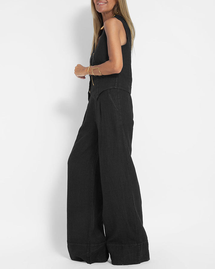 Drune | Elegantes 2-Teiliges Set Leinen Weite Hose & Weste