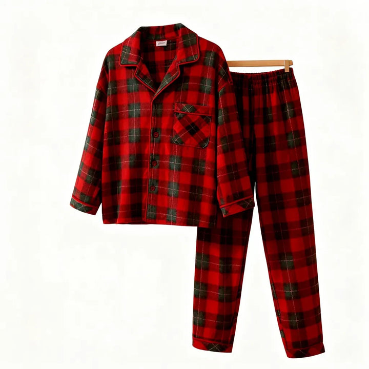 Drune | Weihnachten Familie Passende Rote und Grüne Karierte Knopf-Down Langarm Pyjama Sets
